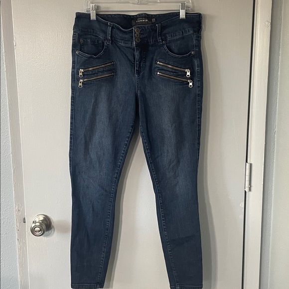Torrid premiem Dark Blue Skinny Jeans with Zipper Accents - Picture 2 of 8